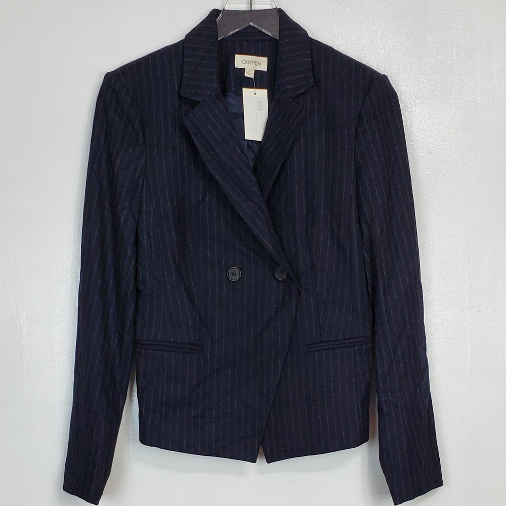 NWT Crippen size S wool alpaca blend long sleeve striped 2 buttons blazer navy